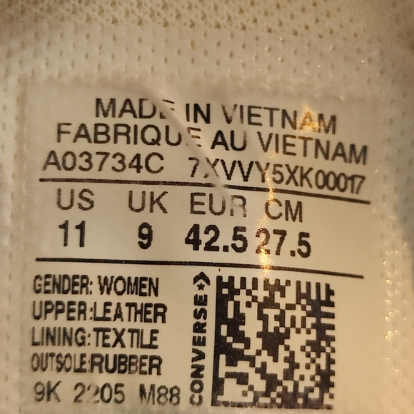 Converse Chuck Taylor All Star 70 Tonal Leather Egret High Top Women's Size 11 - Picture 8 of 8